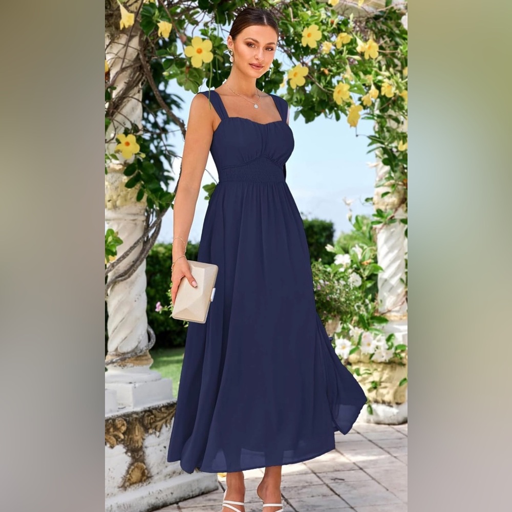 Grace Karin Navy Blue Flowy Summer Maxi Dress XL (NWT)